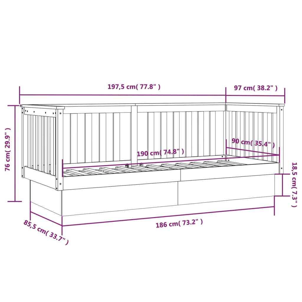 vidaXL Day Bed without Mattress White 90x190 cm Single Solid Wood Pine