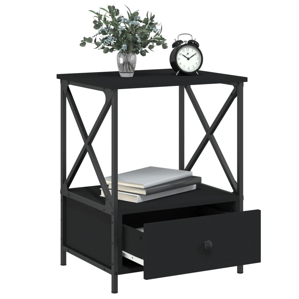 vidaXL Bedside Table Black 50x41x65 cm Engineered Wood