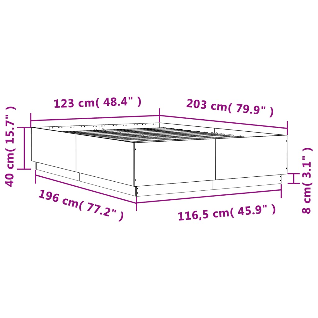 vidaXL Bed Frame with LED without Mattress Smoked Oak 120x200 cm