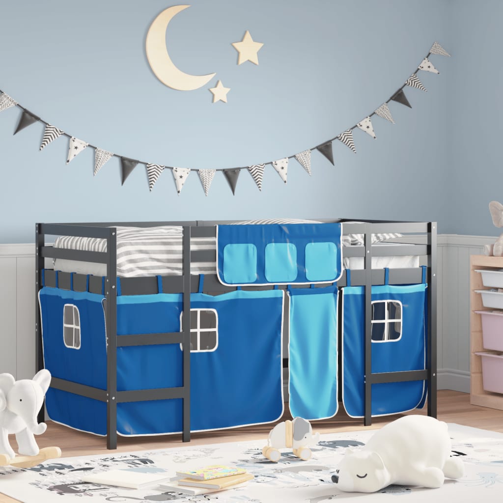 vidaXL Kids' Loft Bed with Curtains without Mattress Blue 90x190 cm Single