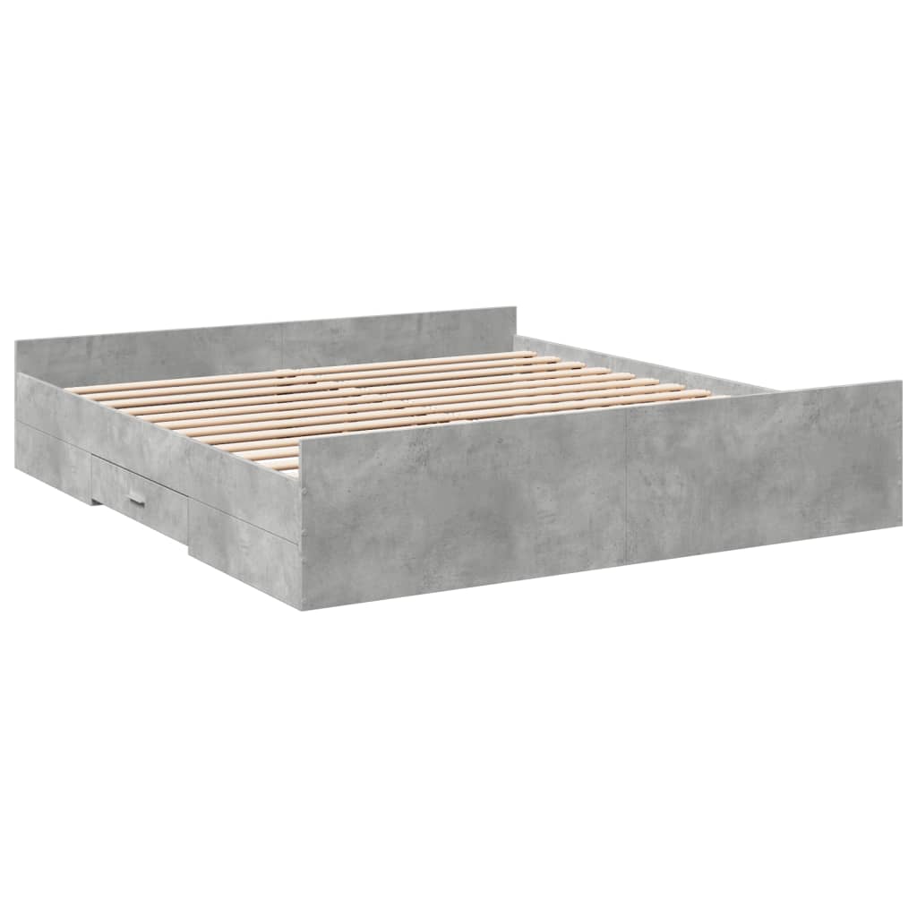 vidaXL Bed Frame with Drawers without Mattress Concrete Grey 180x200 cm Super King