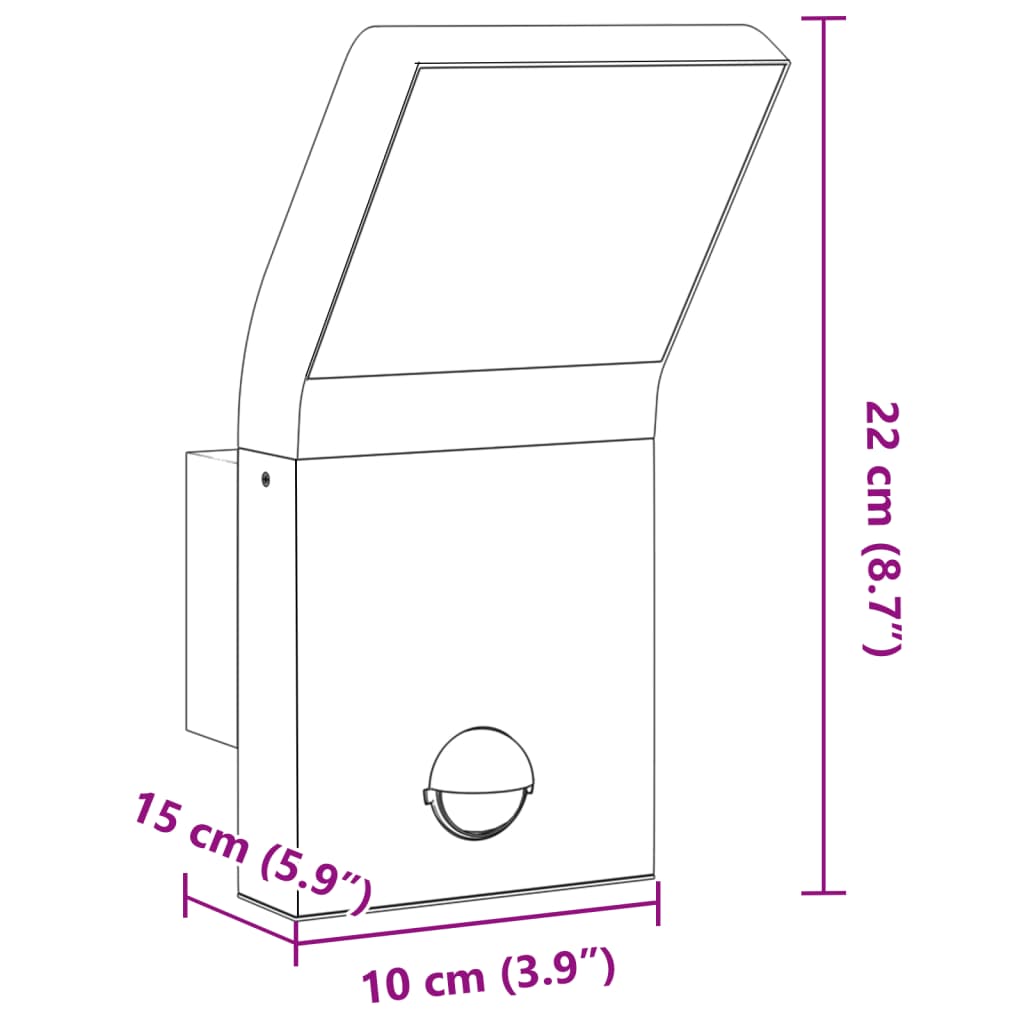 vidaXL Outdoor LED Wall Light with Sensor Black Die-cast Aluminium