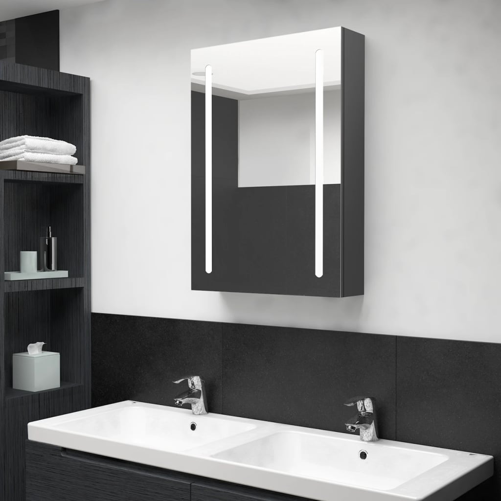 vidaXL LED Bathroom Mirror Cabinet Grey 50x13x70 cm