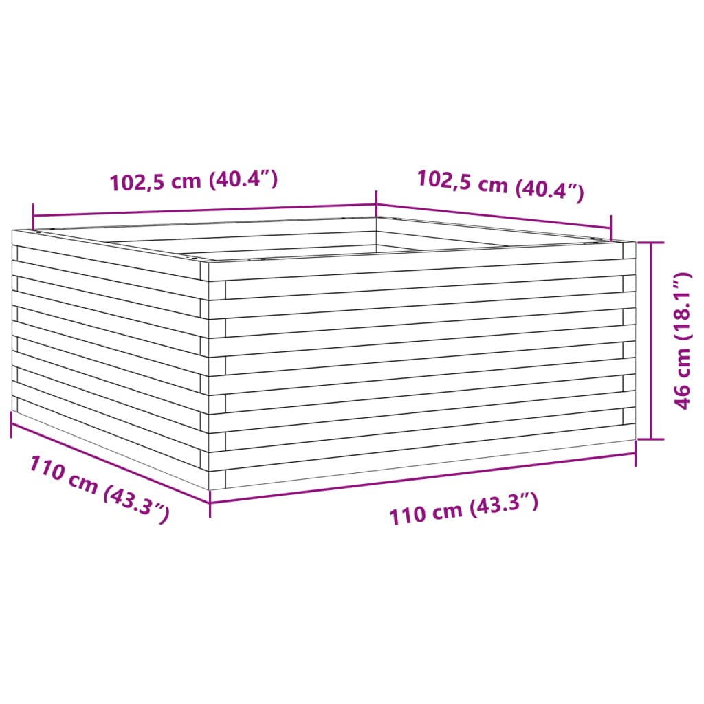 vidaXL Garden Planter 110x110x46 cm Solid Wood Pine