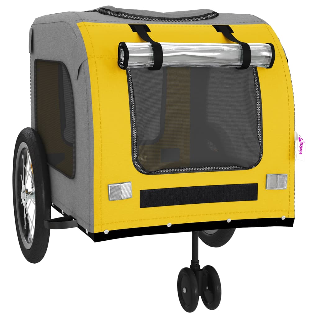 vidaXL Pet Bike Trailer Yellow and Grey Oxford Fabric and Iron