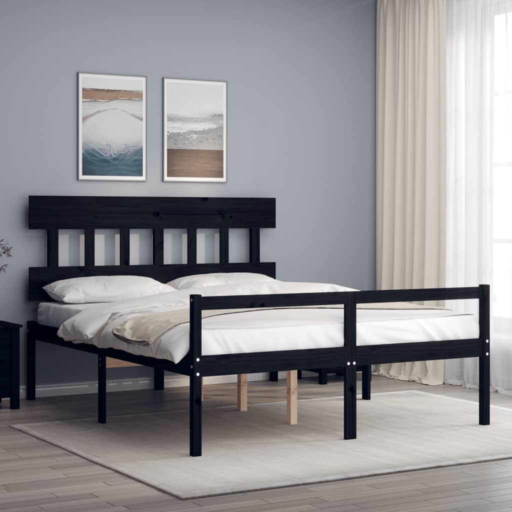 vidaXL Senior Bed without Mattress Black King Size Solid Wood