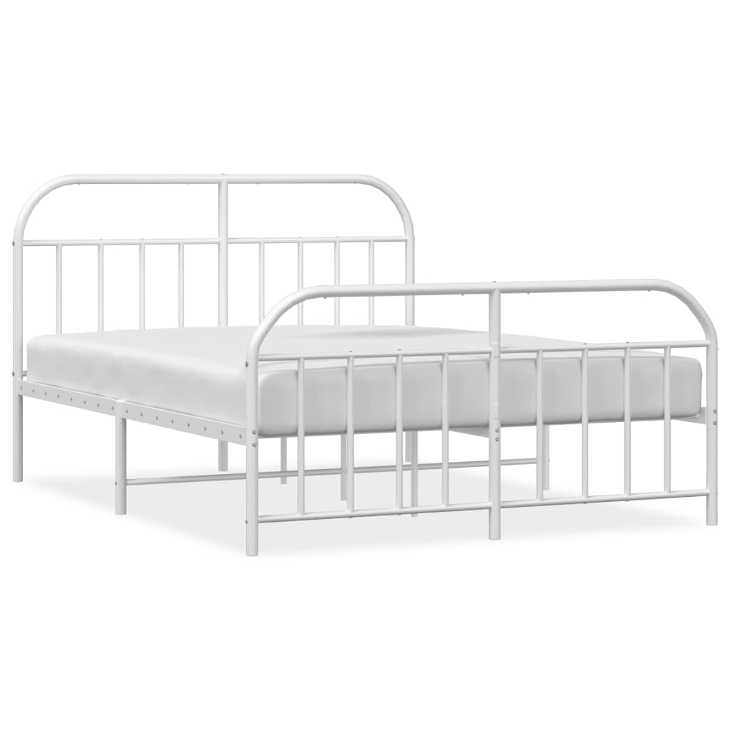 vidaXL Metal Bed Frame without Mattress with Footboard White 150x200 cm King Size