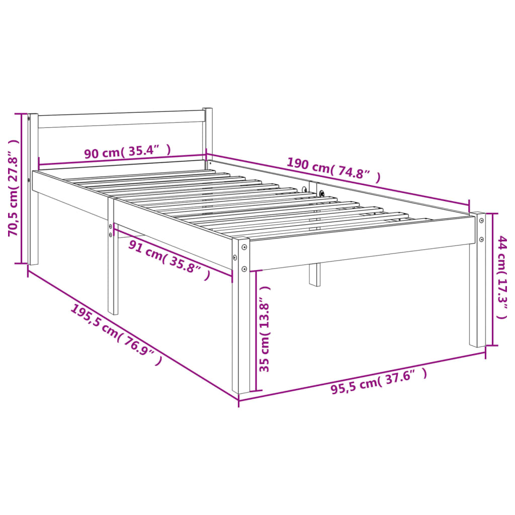 vidaXL Senior Bed without Mattress White 90x190 cm Single