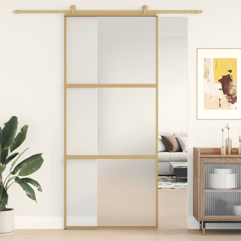 vidaXL Sliding Door Gold 90x205 cm Frosted ESG Glass and Aluminium