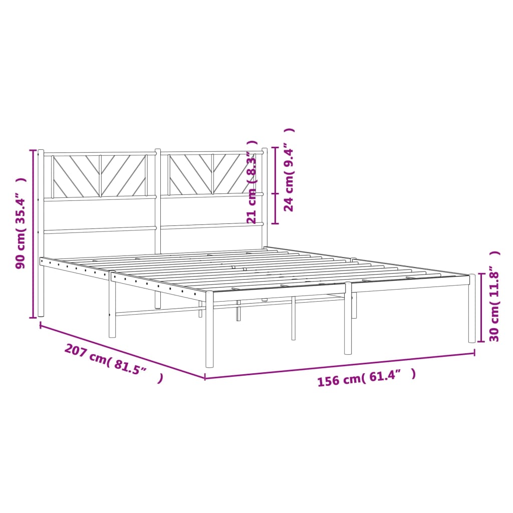 vidaXL Metal Bed Frame without Mattress with Headboard Black 150x200 cm King Size