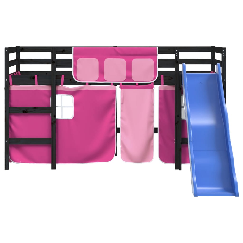 vidaXL Kids' Loft Bed with Curtains without Mattress Pink 90x200 cm