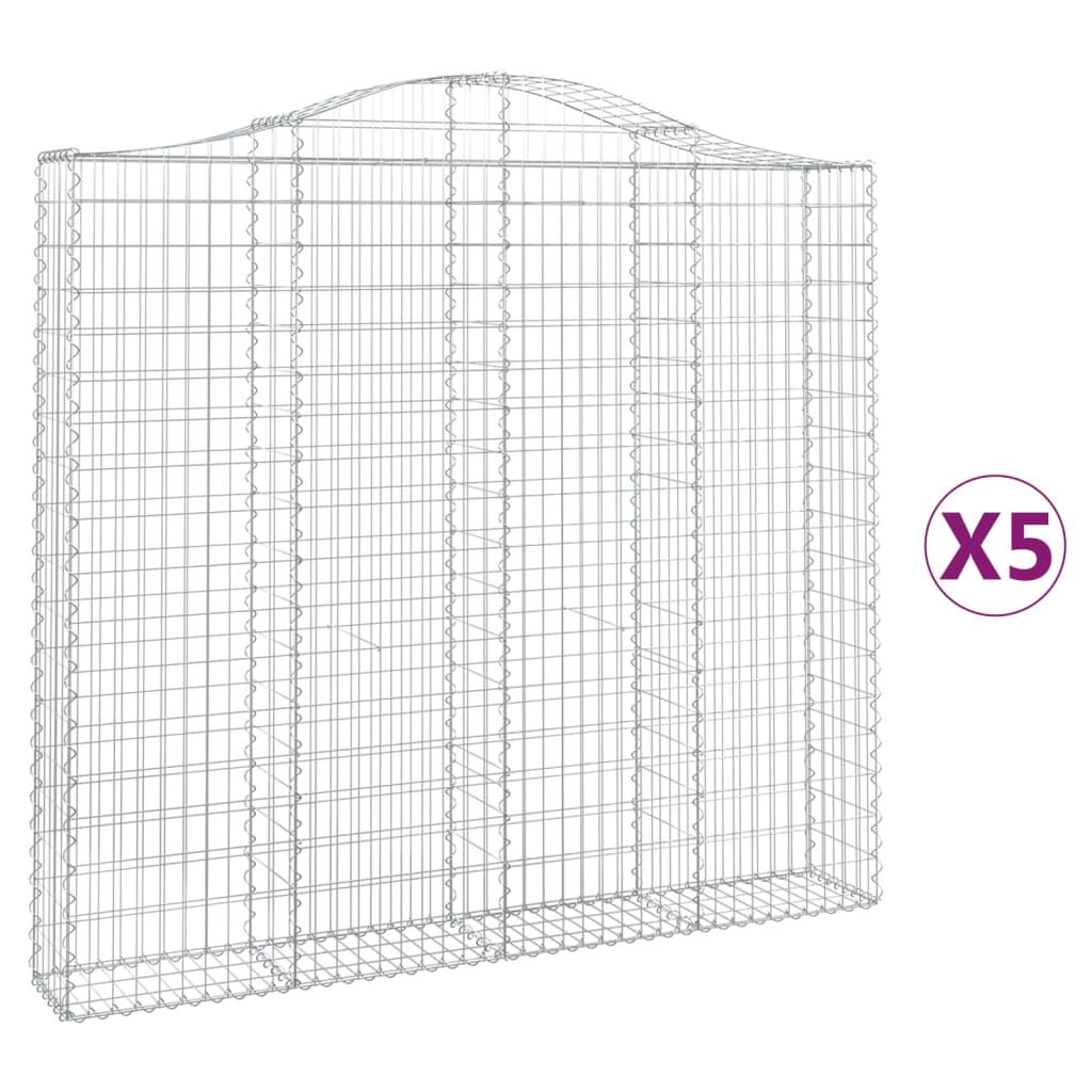 vidaXL Arched Gabion Baskets 5 pcs 200x30x180/200 cm Galvanised Iron