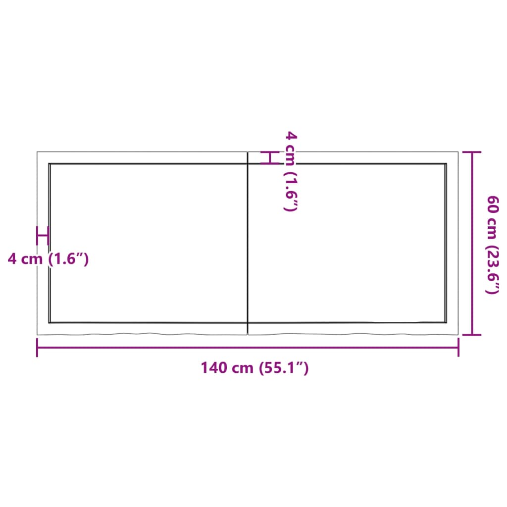 vidaXL Table Top 140x60x(2-4) cm Untreated Solid Wood Oak