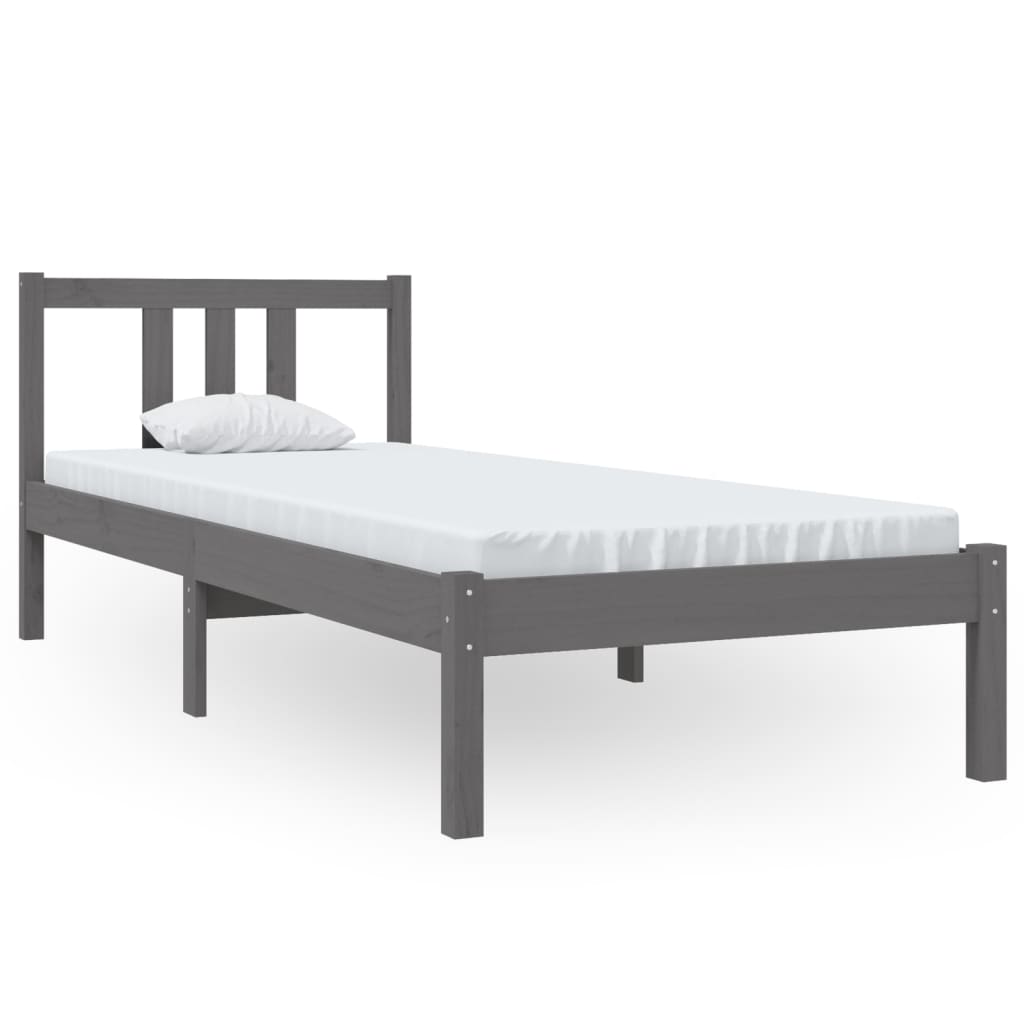 vidaXL Bed Frame without Mattress Grey Solid Wood 75x190 cm Small Single