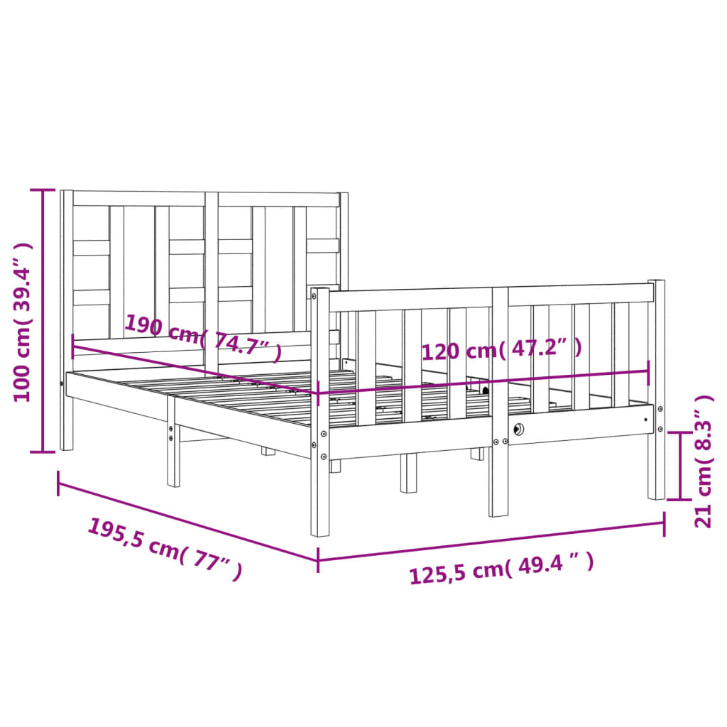 vidaXL Bed Frame without Mattress Black Small Double Solid Wood Pine