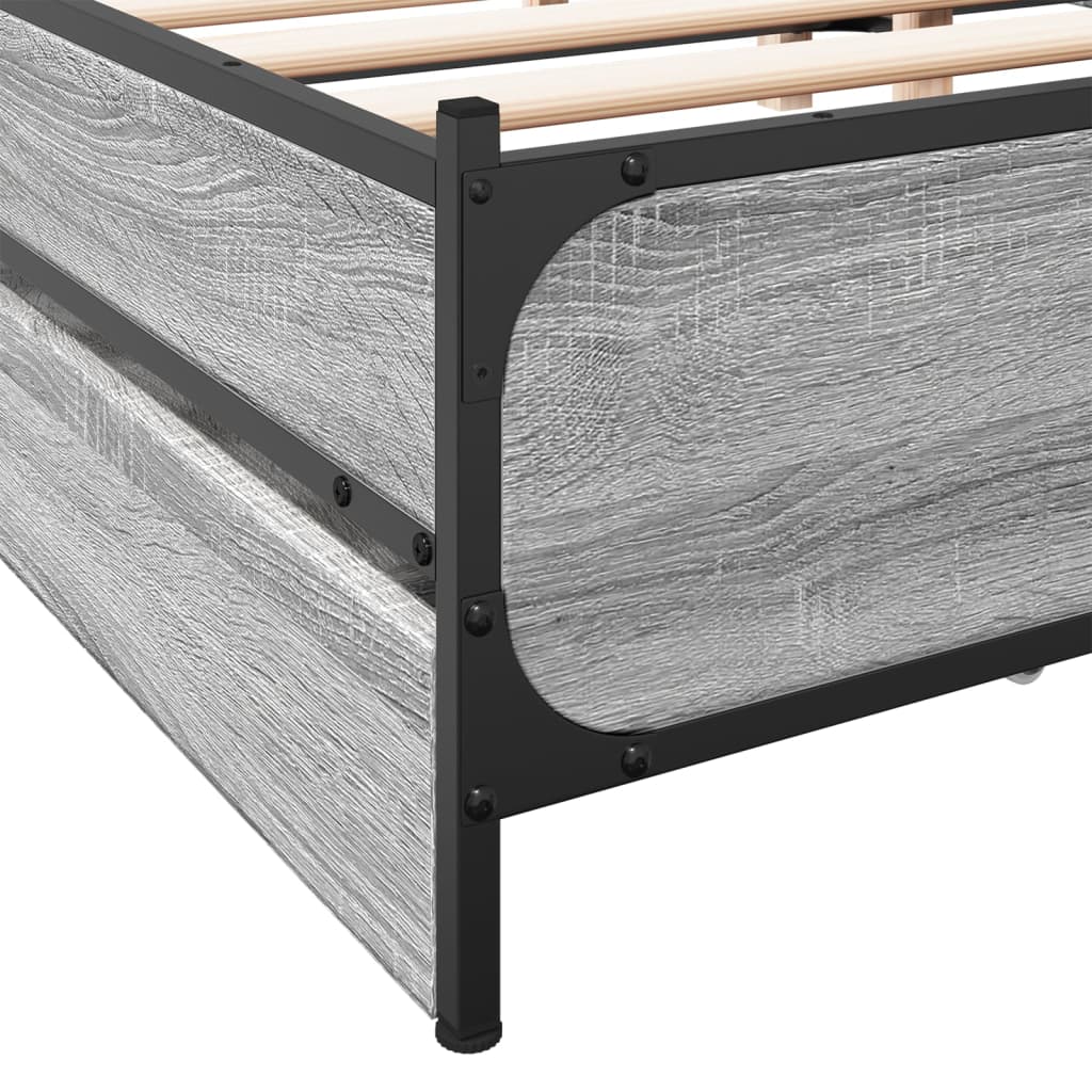 vidaXL Bed Frame with Drawers without Mattress Grey Sonoma 140x200 cm