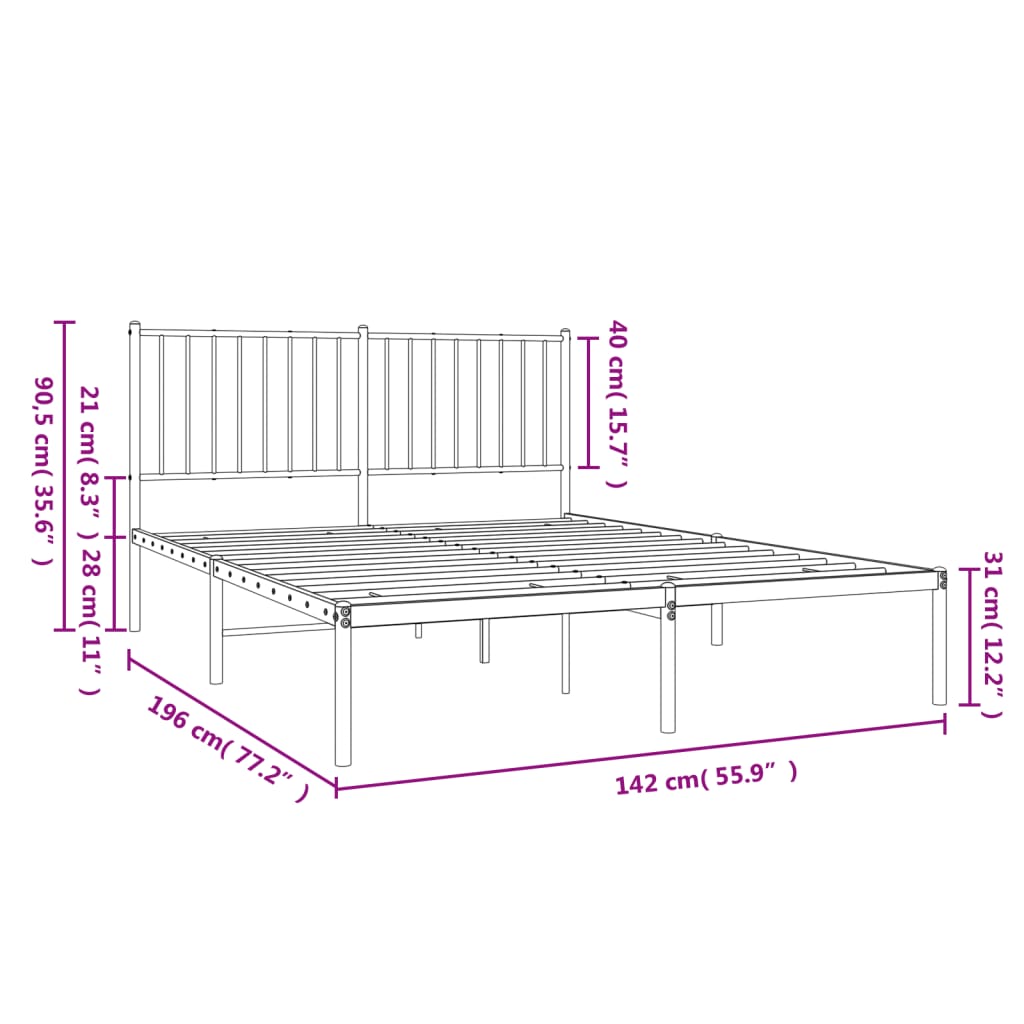 vidaXL Metal Bed Frame without Mattress with Headboard White 135x190 cm Double