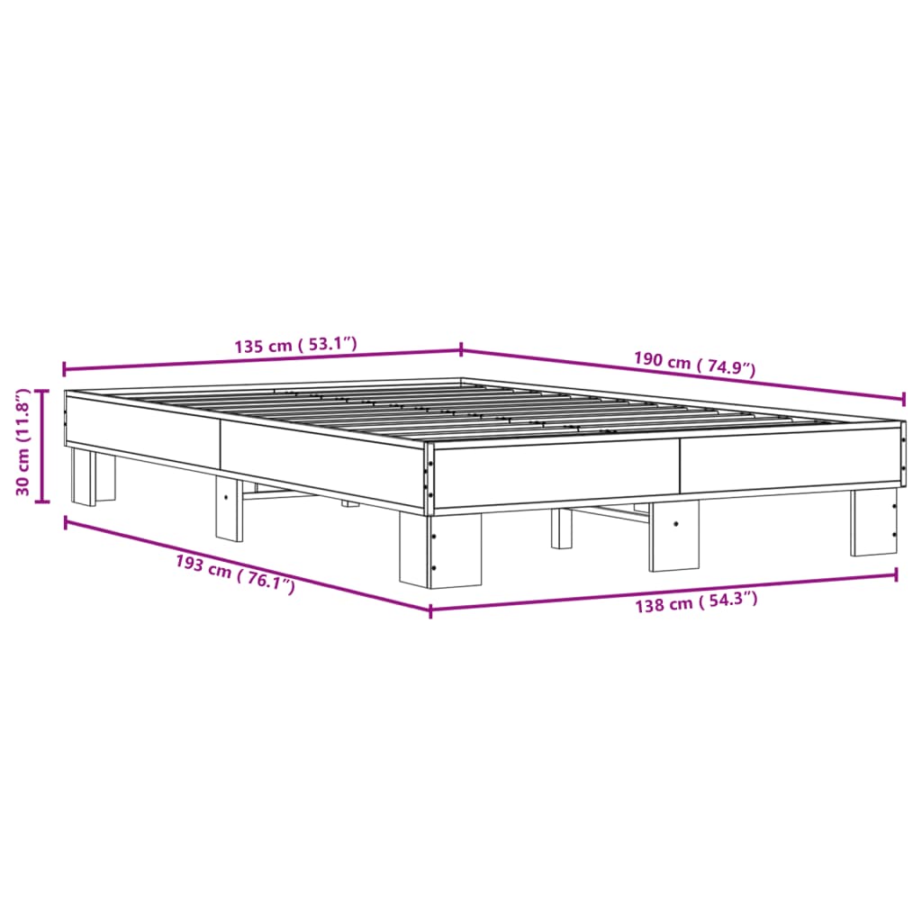 vidaXL Bed Frame without Mattress Black 135x190 cm Double