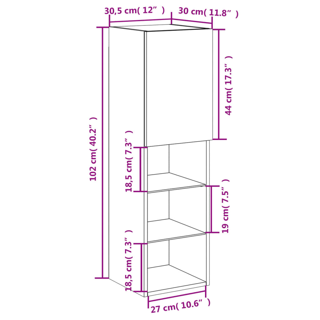 vidaXL TV Cabinets with LED Lights 2 pcs White 30.5x30x102 cm