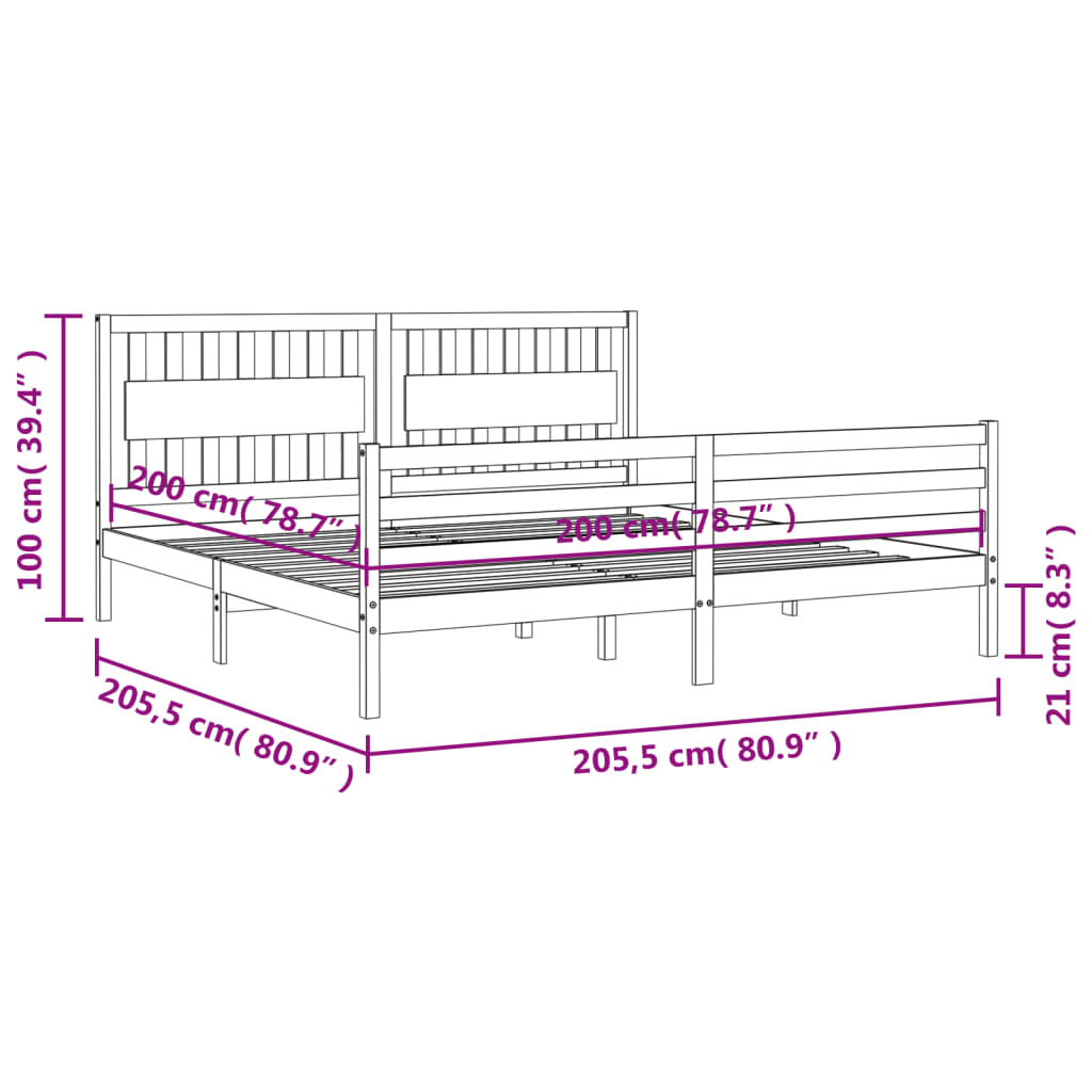 vidaXL Bed Frame without Mattress 200x200 cm Solid Wood