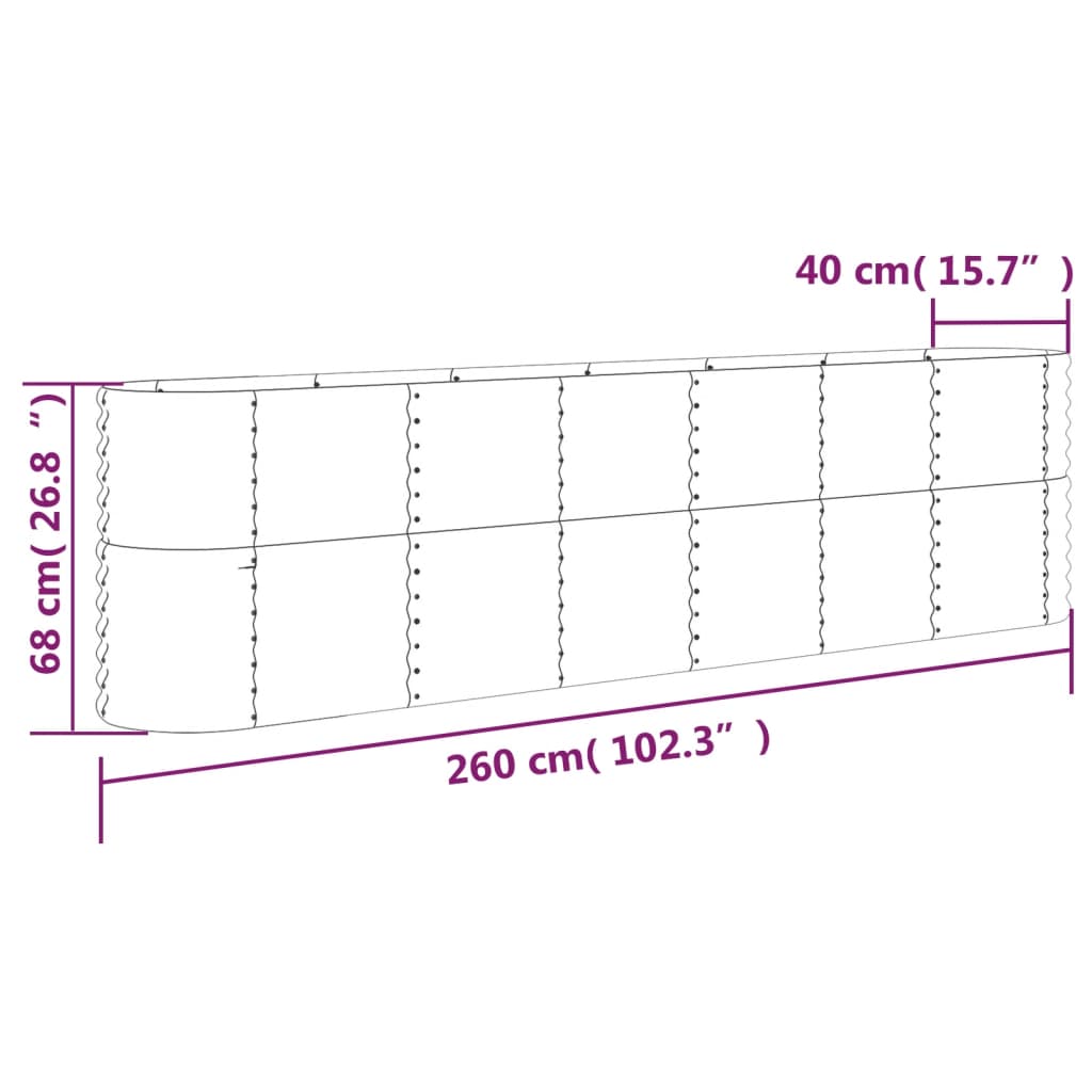 vidaXL Garden Raised Bed Powder-coated Steel 260x40x68 cm Green