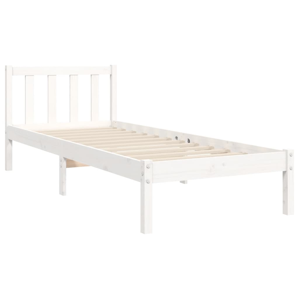 vidaXL Bed Frame with Headboard White Small Single Solid Wood