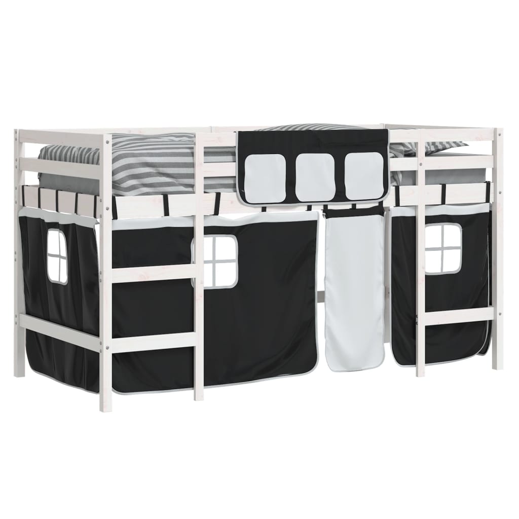 vidaXL Kids' Loft Bed with Curtains without Mattress White&Black 90x190 cm Single