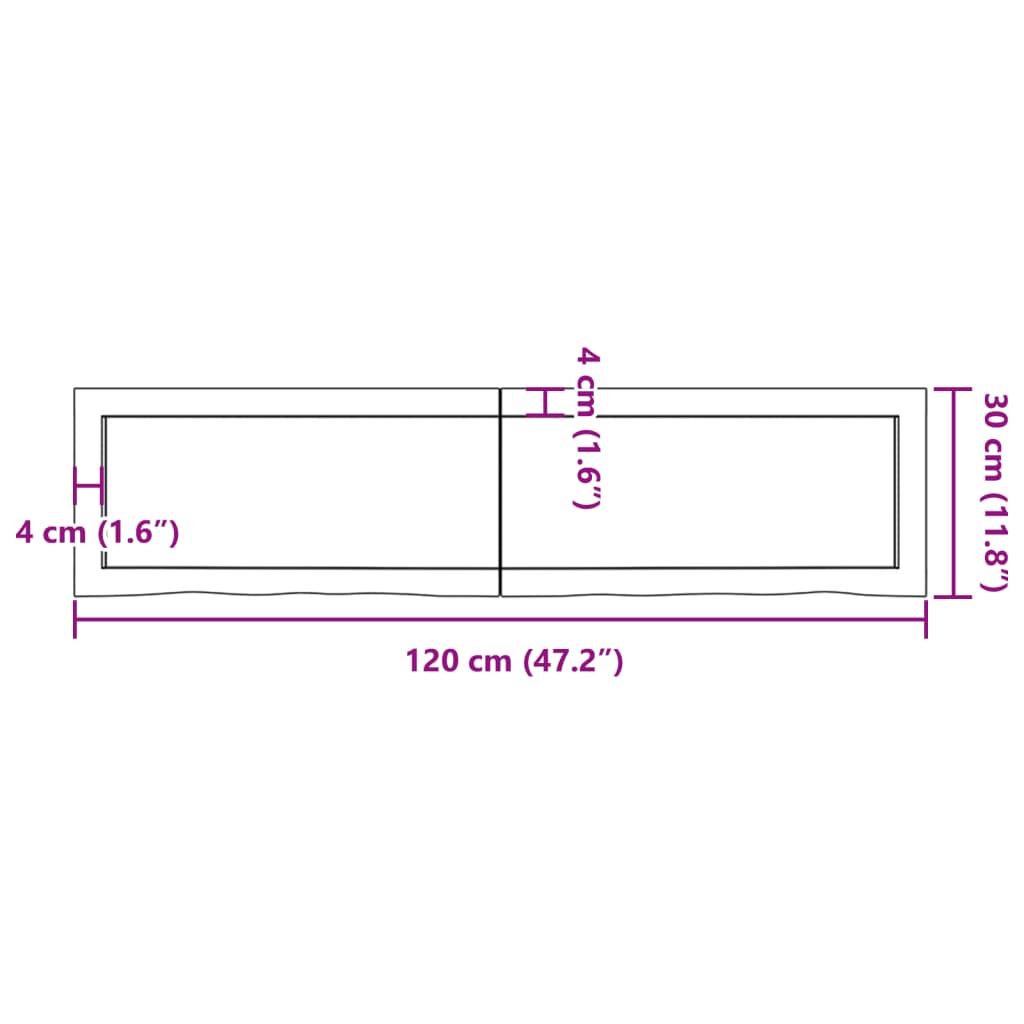 vidaXL Bathroom Countertop 120x30x(2-6) cm Untreated Solid Wood