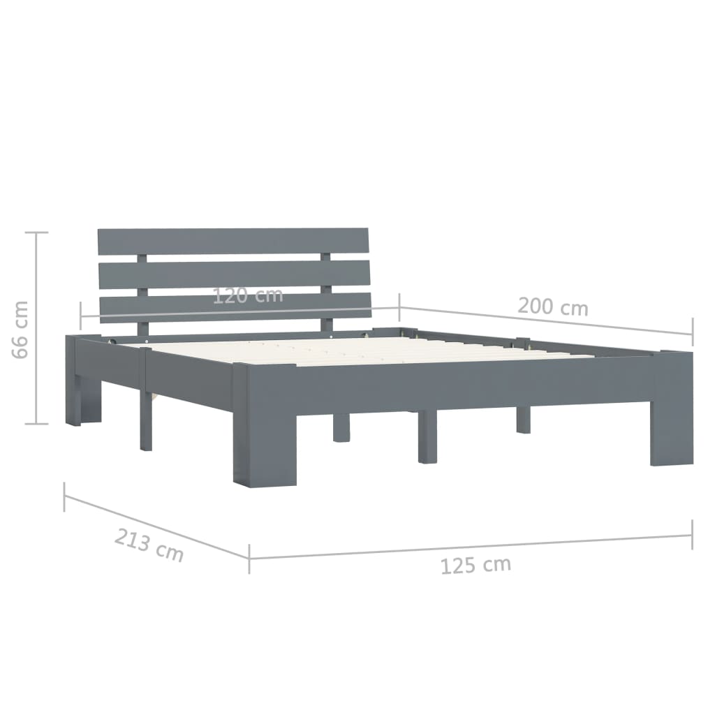 vidaXL Bed Frame without Mattress Grey Solid Pine Wood 120x200 cm