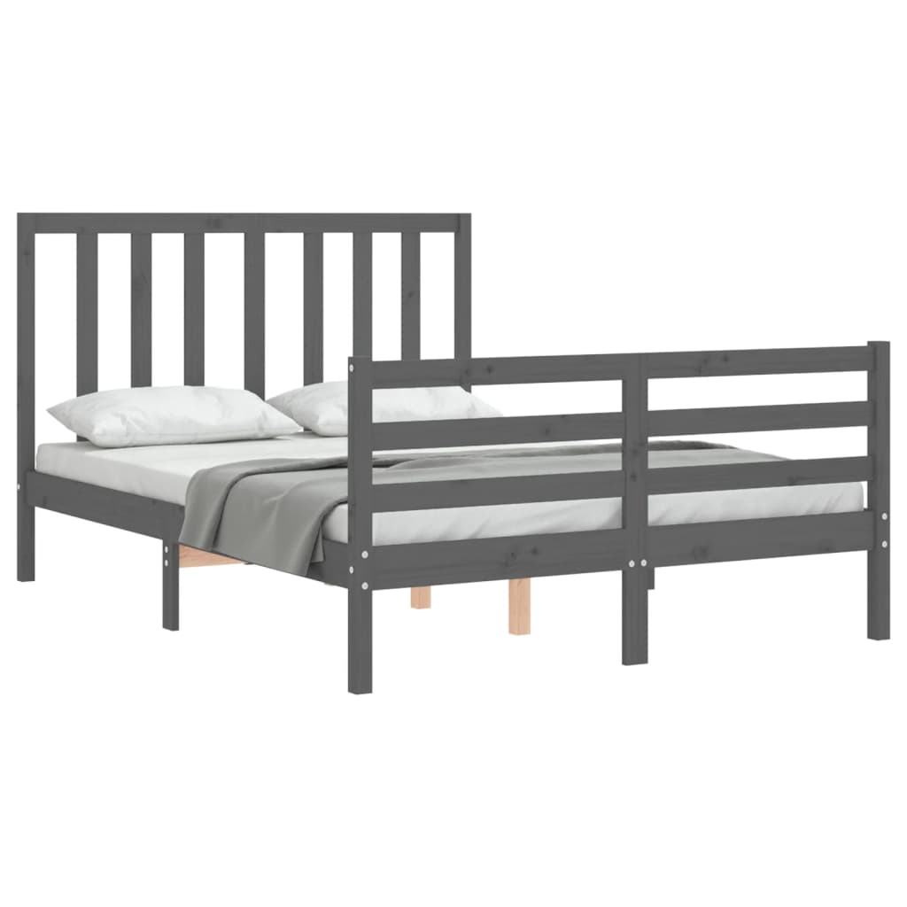 vidaXL Bed Frame without Mattress Grey Double Solid Wood Pine