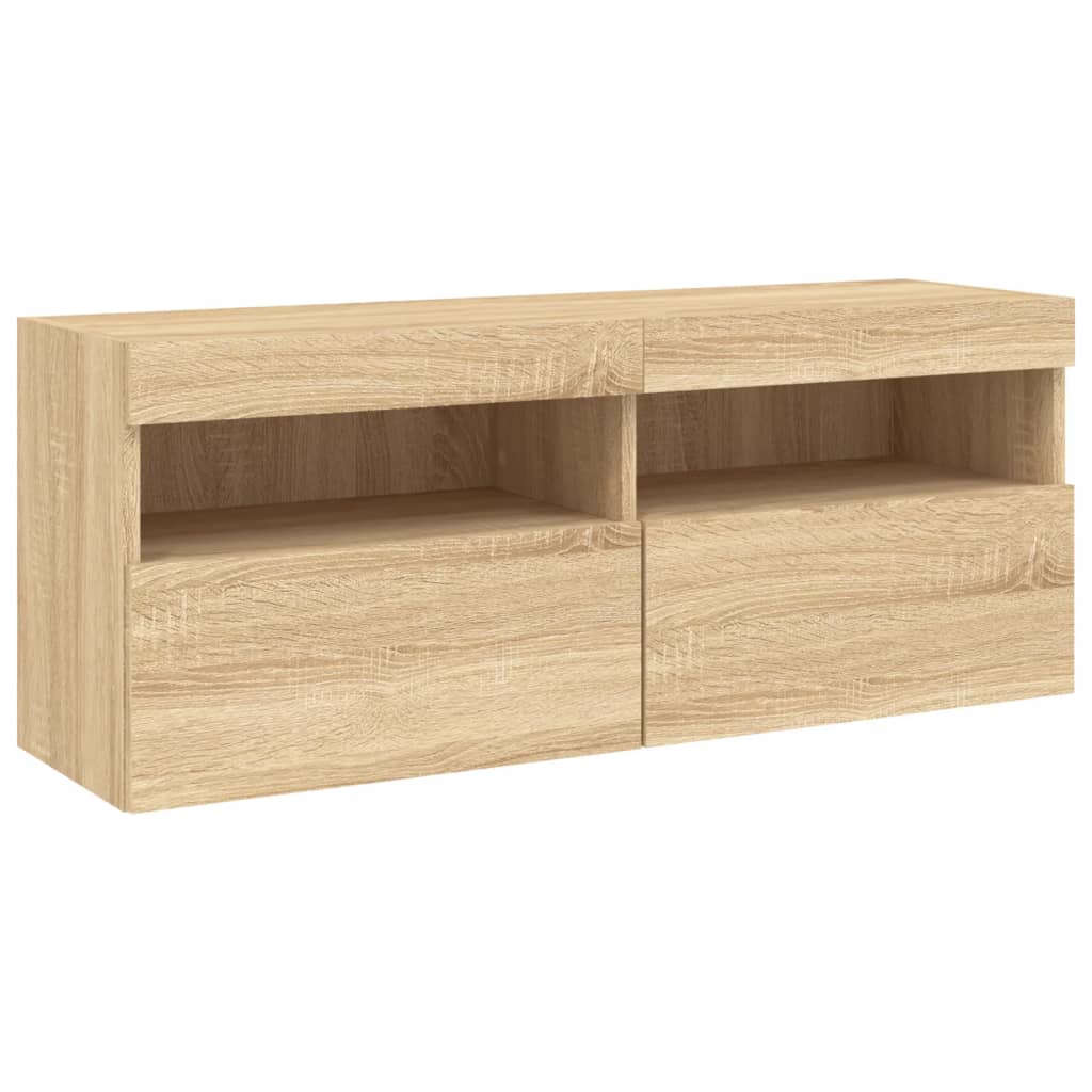 vidaXL TV Wall Cabinet with LED Lights Sonoma Oak 100x30x40 cm