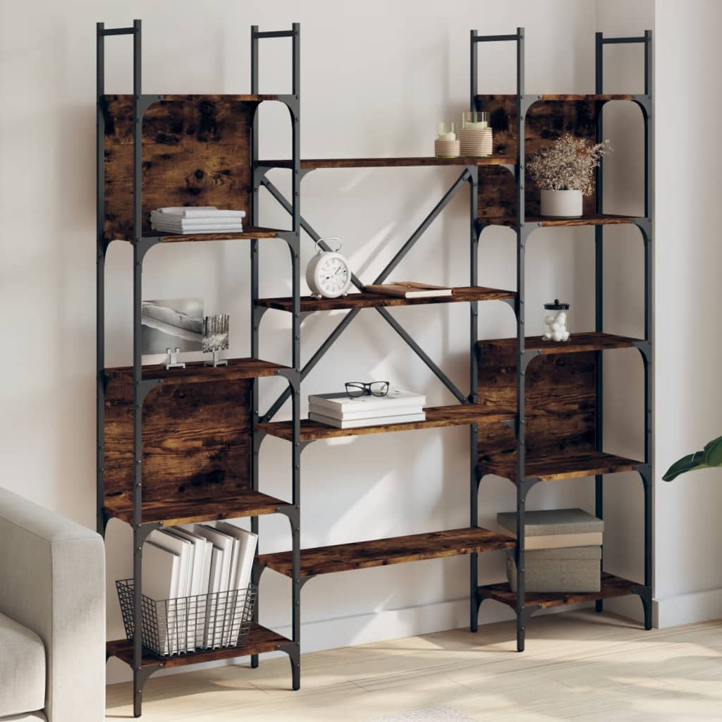 vidaXL Bookshelf Smoked Oak 155.5x24x166.5 cm Engineered Wood