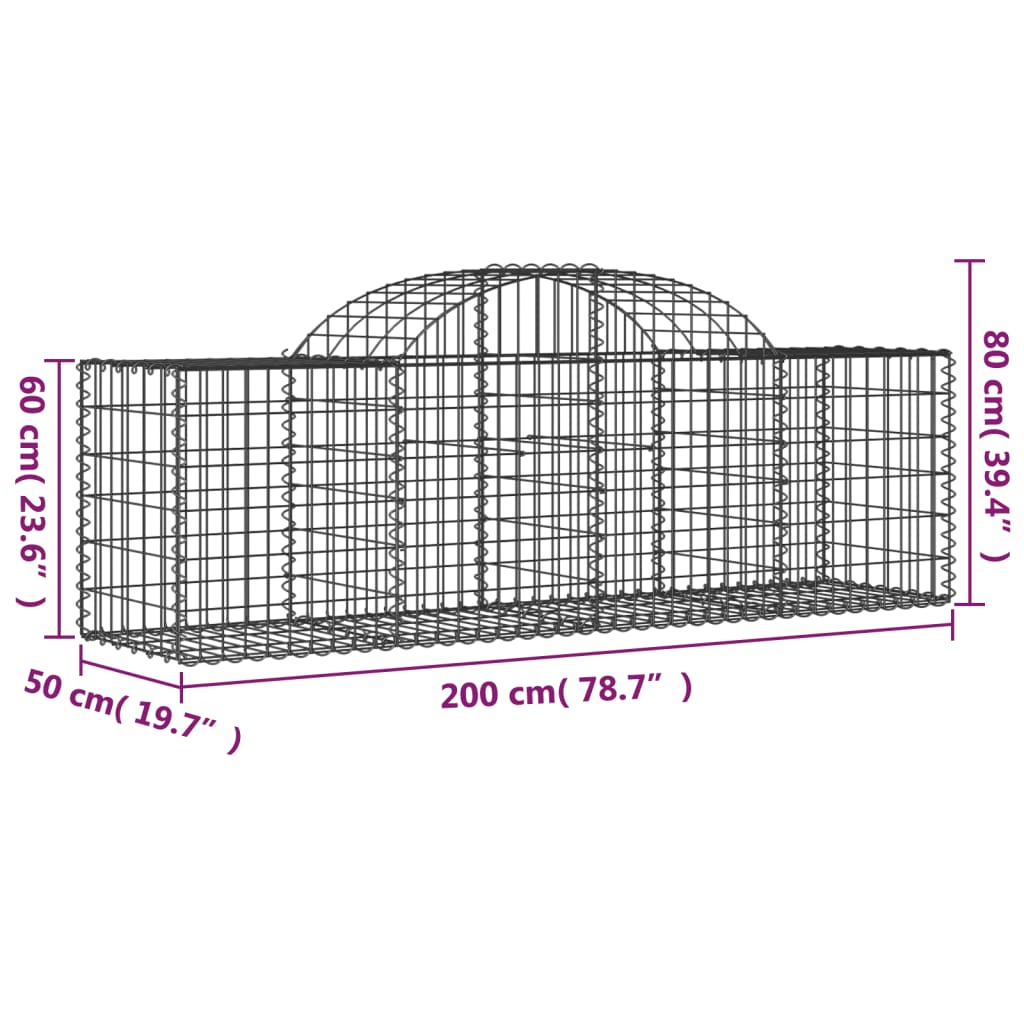 vidaXL Arched Gabion Baskets 10 pcs 200x50x60/80 cm Galvanised Iron