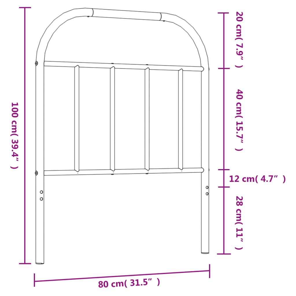 vidaXL Metal Headboard Black 75 cm