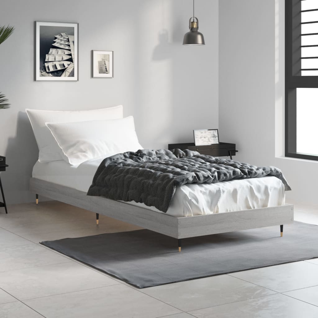 vidaXL Bed Frame without Mattress Grey Sonoma 75x190 cm Small Single Engineered Wood