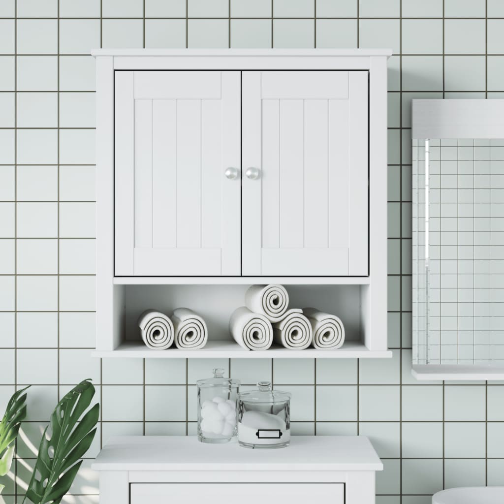 vidaXL Bathroom Wall Cabinet BERG White 69.5x27x71.5 cm Solid Wood