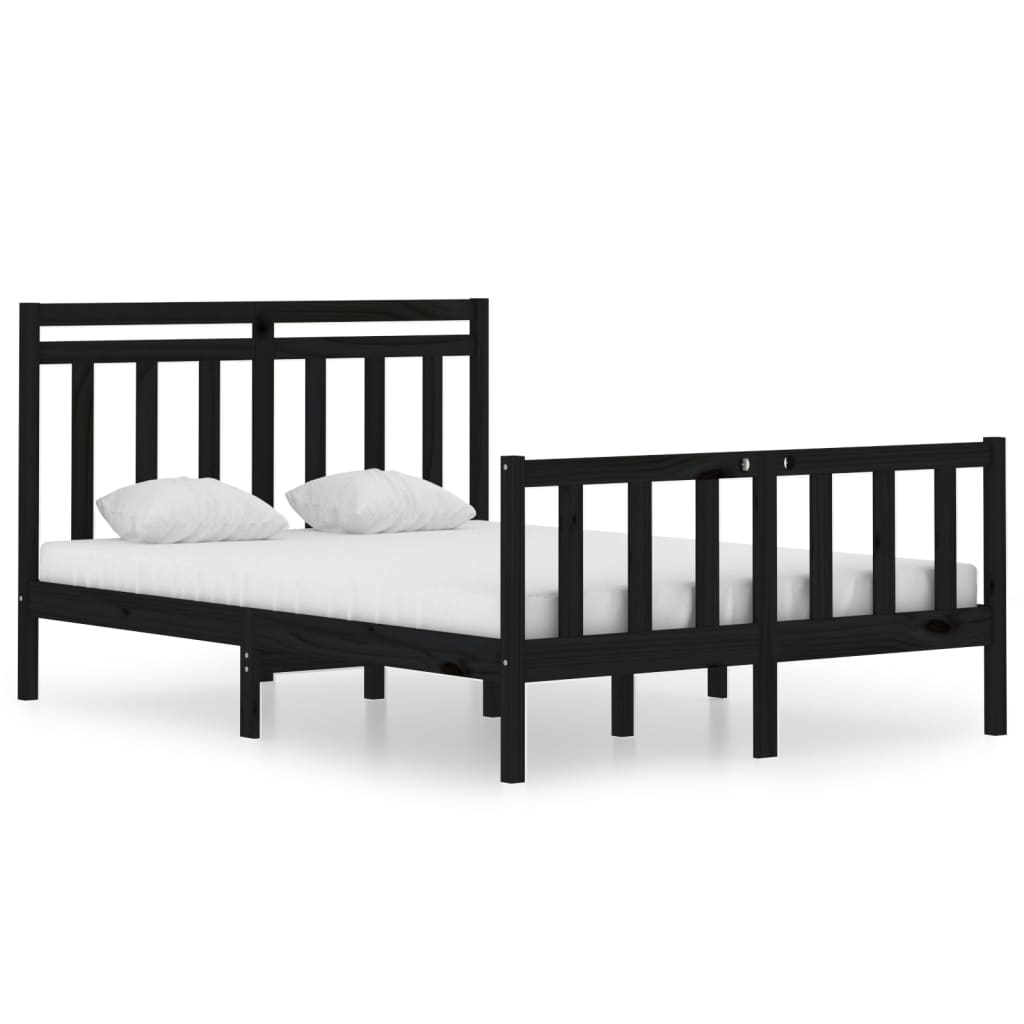 vidaXL Bed Frame without Mattress Black 135x190 cm Double Solid Wood