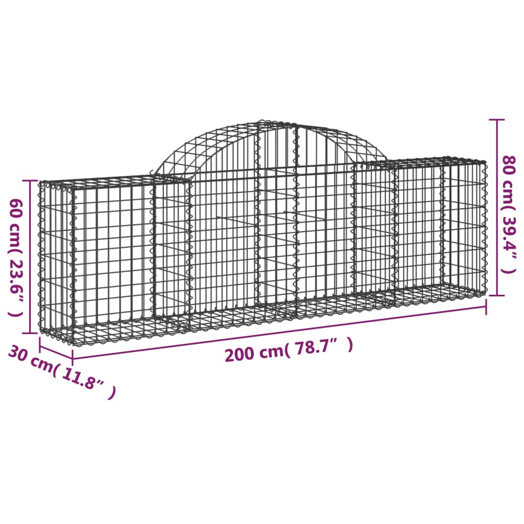 vidaXL Arched Gabion Baskets 13 pcs 200x30x60/80 cm Galvanised Iron