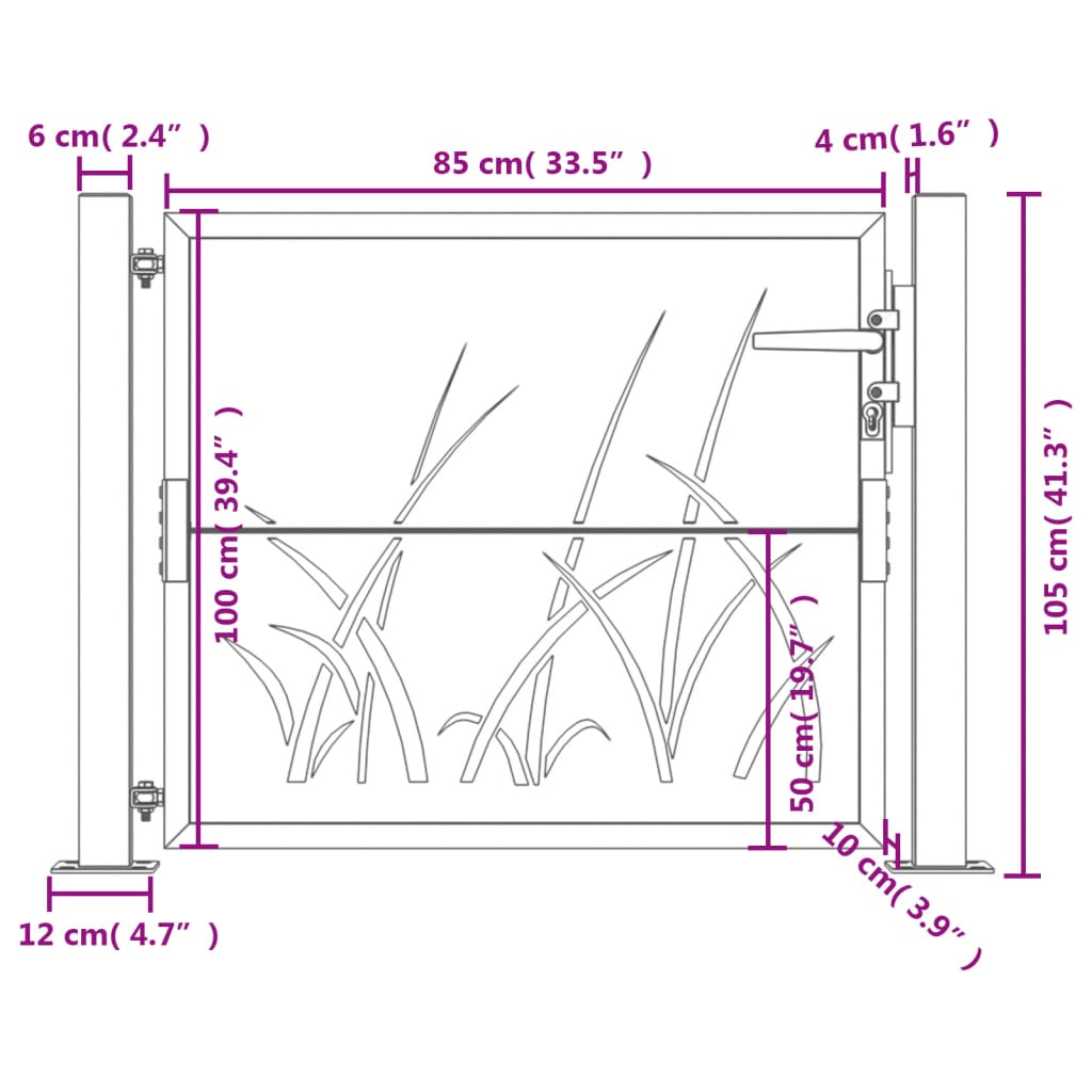 vidaXL Garden Gate Anthracite 105x105 cm Steel Grass Design