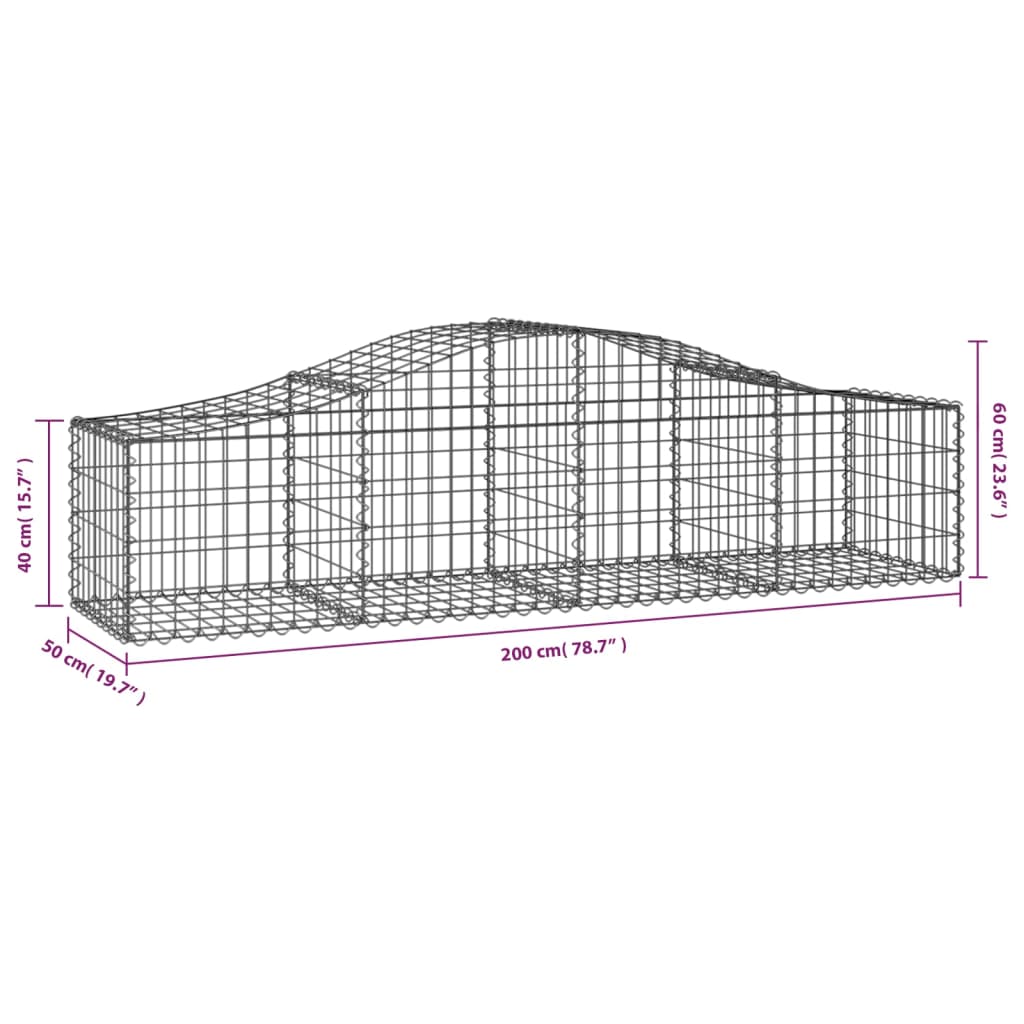 vidaXL Arched Gabion Baskets 15 pcs 200x50x40/60 cm Galvanised Iron