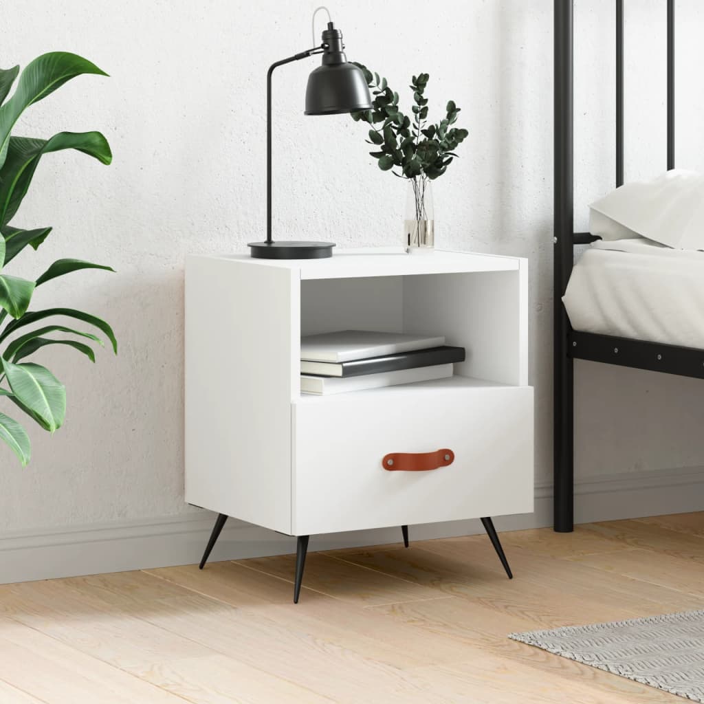 vidaXL Bedside Cabinet White 40x35x47.5 cm Engineered Wood