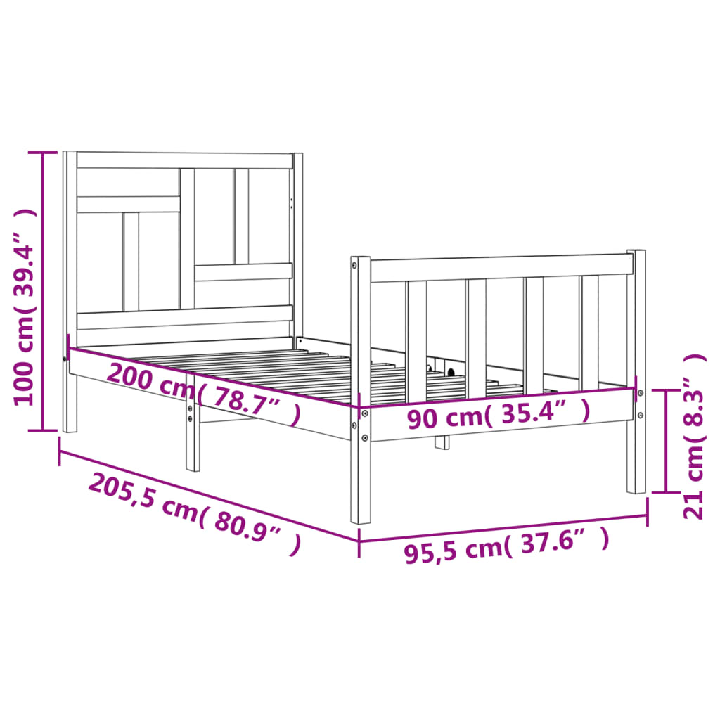 vidaXL Bed Frame without Mattress White 90x200 cm Solid Wood Pine