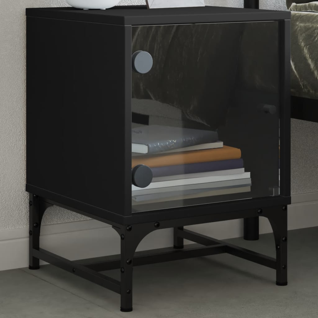 vidaXL Bedside Cabinets with Glass Doors 2 pcs Black 35x37x50 cm