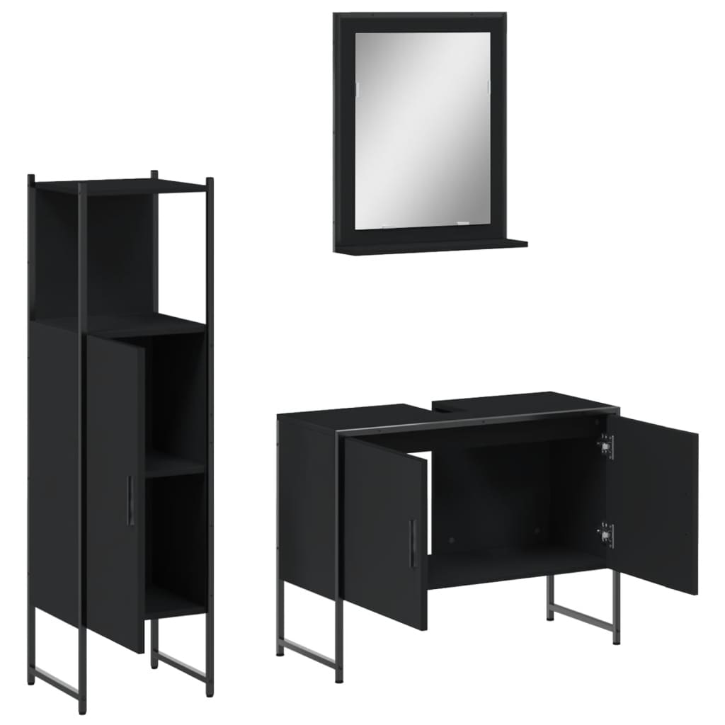 vidaXL 3 Piece Bathroom Cabinet Set Black Engineered Wood