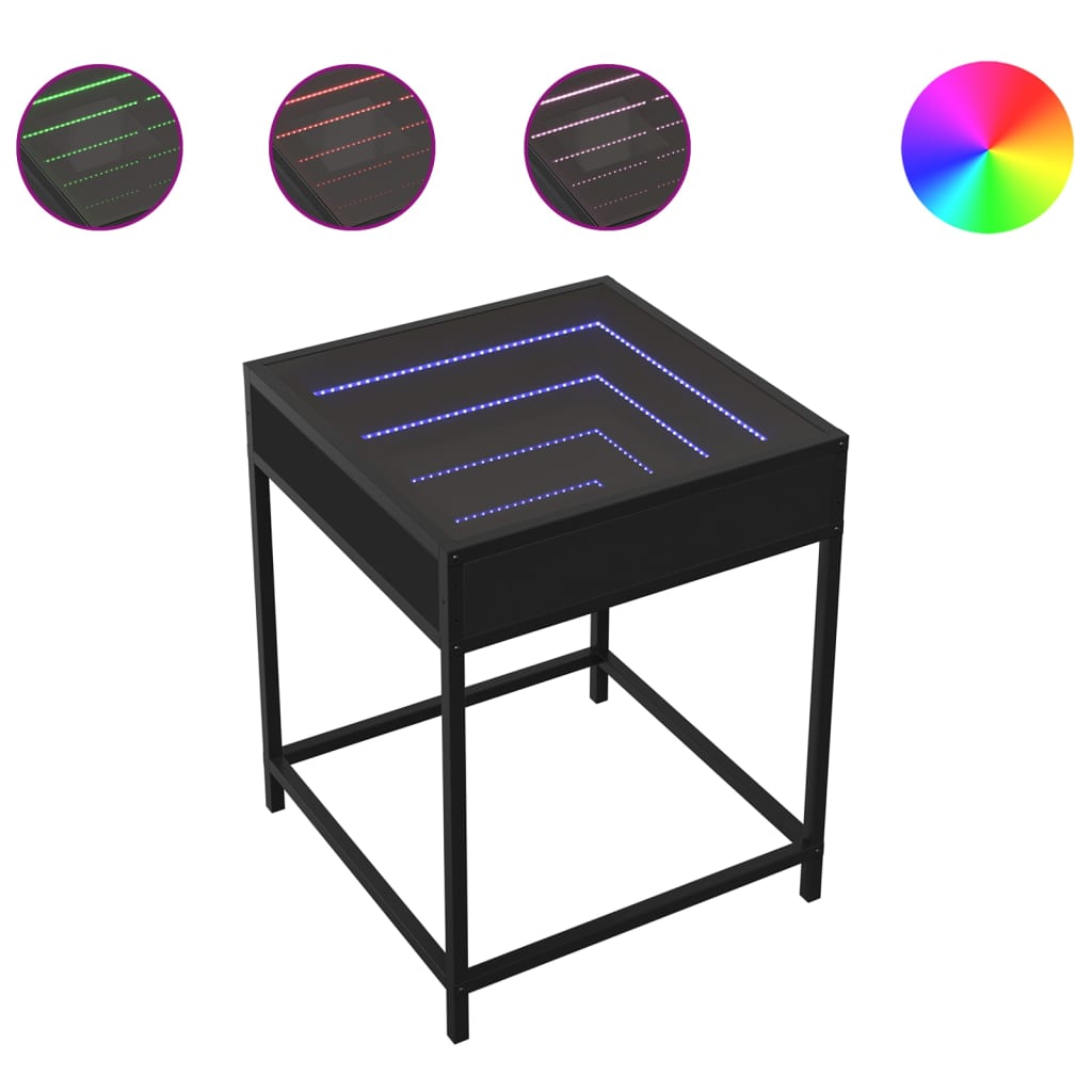 vidaXL Coffee Table with Infinity LED Black 40x40x51 cm