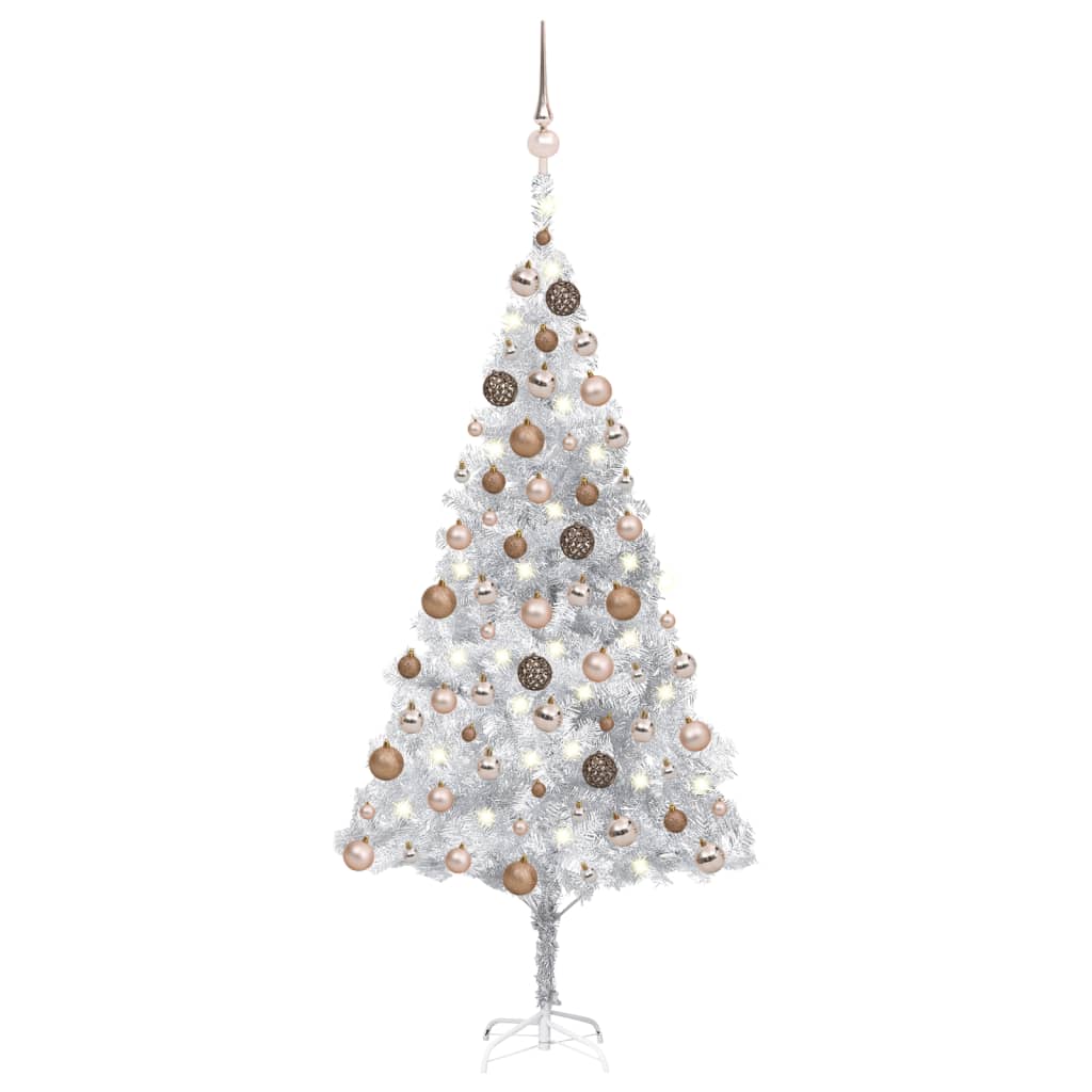 vidaXL Artificial Pre-lit Christmas Tree with Ball Set Silver 180 cm PET