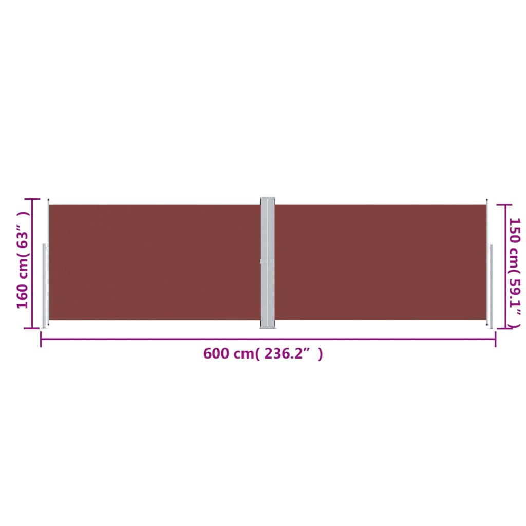 vidaXL Retractable Side Awning Brown 160x600 cm