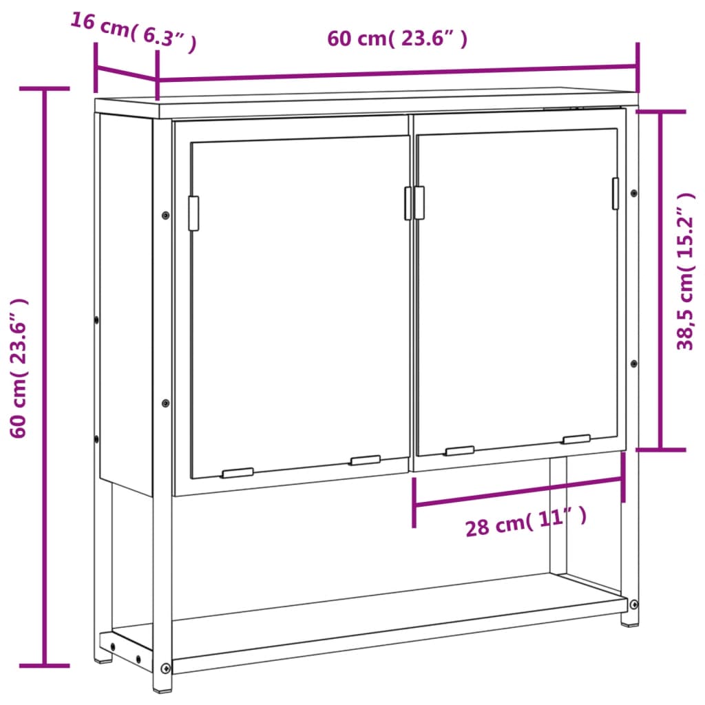 vidaXL Bathroom Mirror Cabinet Grey Sonoma 60x16x60 cm Engineered Wood