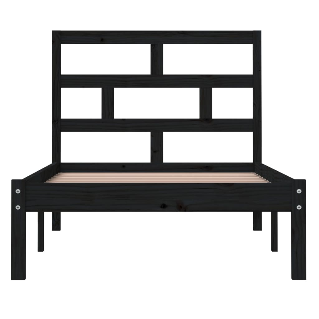 vidaXL Bed Frame without Mattress Black Solid Wood 100x200 cm (810011+814183)