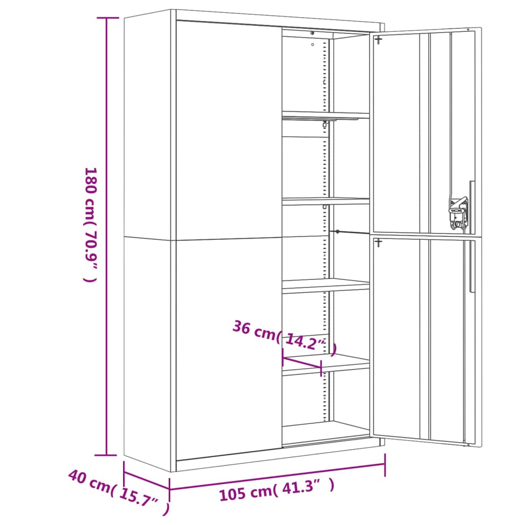 vidaXL File Cabinet White 105x40x180 cm Steel